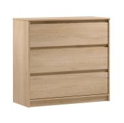 Commode Gracilius 04 pour la chambre à coucher et le salon, 87 x 91,5 x 40 cm, 3 tiroirs avec beaucoup d'espace de rangement, Poignées encastrées, Chêne Cremona, Protection des bords ABS