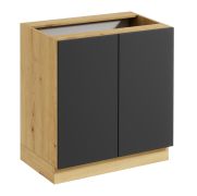 Meuble bas de cuisine / Ouverture par pression / Face sans poignée / 80 x 46,8 x 82 cm / Chêne Artisan / Gris / Matterhorn 12 / 2 portes / 2 compartiments