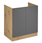 Meuble bas de cuisine / 2 portes / Ouverture par pression / Matterhorn 33 / Modèle sans poignée / 80 x 46,8 x 82 cm / Chêne Artisan / Gris