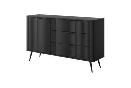 Commode / Buffet de style avec deux compartiments Sloughia 11, trois tiroirs, protection des bords ABS, Couleur : Noir, dimensions : 81 x 138 x 38 cm, design élégant