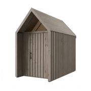 Abri de jardin de style scandinave | Fenêtres triangulaires | Dimensions extérieures : 162,4 x 285,7 cm | Gris-beige | Surface au sol : 4,64 m² | Toit à deux versants | Malmö 16