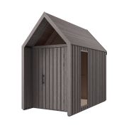 Abri de jardin gris-marron | Fenêtre triangulaire | Gris-marron | Surface au sol : 4,64 m² | Style scandinave | Malmö 23 | Toit à deux versants | Dimensions extérieures : 162,4 x 285,7 cm
