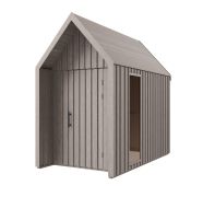 Abri de jardin de style scandinave | 1 fenêtre | Gris-marron | Surface au sol : 4,64 m² | Toit à deux versants | Dimensions extérieures : 162,4 x 285,7 cm | Malmö 22 | Bois d'épicéa