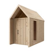 Abri de jardin avec fenêtre triangulaire | Finition naturelle | Surface au sol : 4,50 m² | Style scandinave | Toit à deux versants | Dimensions extérieures : 162,4 x 207,7 cm | Malmö 27