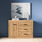 Commode / Buffet Athens 05 / 3 tiroirs / Dimensions : 116 x 40 x 85 cm / Couleur : Chêne Evoke / 1 porte / Fermeture en douceur / Mécanisme de fermeture silencieux