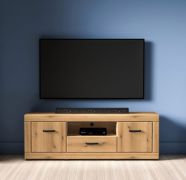 Meuble TV Athens 06 / Couleur : Chêne Evoke / Poignées : Plastique / 2 portes / 1 tiroir / Dimensions : 160 x 40 x 55 cm / Fermeture en douceur / 1 compartiment