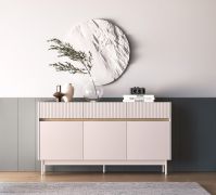 Buffet / Commode Humboldt 05 / Dimensions : 154 x 40 x 85 cm / Couleur : chêne Cremona / cachemire / 3 tiroirs / 3 portes / Pieds : métal / Fermeture en douceur