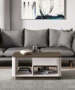 Table basse / 1 tiroir / Couleur : Cachemire / Chêne Windmill foncé / 2 compartiments / Fonction Soft-Close / Poignée : métal / Dimensions : 90 x 60 x 45 cm / Table basse