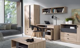 Ensemble salon complet Niel 6 pièces | Chêne & anthracite | Design moderne | Rangement optimisé