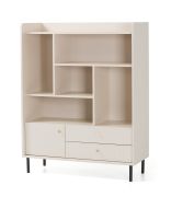 Commode / 2 tiroirs / Couleur : Beige avec effet bois / 6 compartiments / Dimensions : 103,5 x 42 x 133 cm / 1 porte / Pieds et poignées : métal / Design épuré