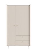 Armoire / 2 portes battantes / Couleur : Beige avec effet bois / 2 tiroirs / Dimensions : 103,5 x 52 x 192 cm / 2 tiroirs / 1 tringle à vêtements / Pour chambre à coucher