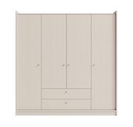 Armoire / 4 portes battantes / Couleur : Beige avec effet bois / 2 tiroirs / Dimensions : 200 x 52 x 207 cm / 2 tiroirs / 1 tringle à vêtements / Pour chambre à coucher