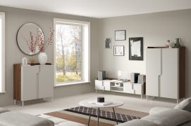 Salon Ensemble C / 3 pièces / Couleur : Cachemire / Noyer Alba / Fonction Push-to-open / Pieds en métal / 1 armoire basse TV / 1 bahut / 1 commode