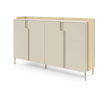 Commode / Couleur : Chêne Mavelie / Macadamia / 4 portes battantes / 6 compartiments / 183 x 42 x 110 cm / Fonction push-to-open / Buffet / Pieds : métal