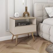 Table de chevet Horsham 90 | Beige & Or | 1 tiroir | 1 niche | Push-to-open | 54 cm large | Style minimaliste