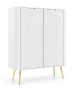 Commode blanche Makreb 16 avec 6 compartiments, 129 x 103 x 39 cm, pieds en métal doré, 2 portes, système Soft Close, façades fraisées, protection bandes de chant ABS
