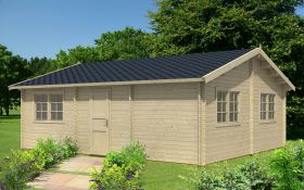 Maison de vacances / Maison de jardin avec 5 pièces, en bois de sapin nordique, 70 mm Maison en madriers, surface au sol : 46,32 m², dimensions extérieures : 626 x 740 cm, toit à deux versants
