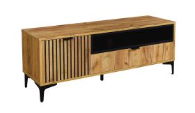 Meuble TV / Armoire TV à deux compartiments Calmuco 05, Couleur : Chêne Craft Or / Noir, Dimensions : 51,5 x 129 x 40,5 cm, un tiroir, robuste et de haute qualité