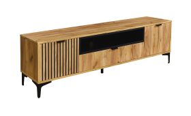 Meuble TV long / Armoire TV Calmuco 06, Couleur : Chêne Craft Or / Noir, deux portes, Dimensions : 51,5 x 170 x 40,5 cm, Design moderne, stable et robuste