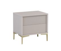 Table de nuit Chabrey 03 | 2 tiroirs push-to-open | Beige & pieds dorés | 51,5 x 53,5 x 38 cm
