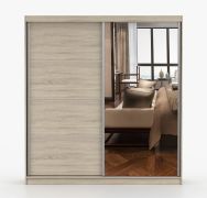 Armoire à portes coulissantes avec miroir | Sonoma chêne | Sredna 03 | 218 x 203 x 61 cm | 2 portes | 7 niches | 3 tiroirs | Poignées métal