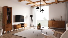 Salon - Ensemble F Engordany / 3 pièces / Couleur : Chêne rustique / Hêtre massif / Laqué / 1 commode / 1 meuble TV / 1 vitrine