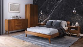 Ensemble de chambre à coucher J Engordany / 5 pièces / Couleur : Chêne rustique / Hêtre massif / Laqué / 2 tables de chevet / 1 lit double avec tête de lit robuste / 1 commode / 1 armoire
