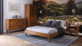 Ensemble de chambre à coucher H Engordany / 5 pièces / Couleur : Chêne rustique / Hêtre massif / Laqué / 2 tables de chevet / 1 lit double / 1 commode / 1 armoire / design intemporel