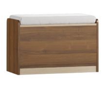Banc avec espace de rangement / coffre Pasuruan 18, couleur : noyer / érable, revêtement : blanc - Dimensions : 49 x 80 x 37 cm (H x L x P)