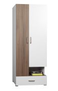 Armoire penderie Bulolo 21 | Blanc / Noyer | 198 x 80 x 50 cm | Design moderne | Rangement optimisé