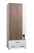 Armoire Bulolo 22 | Blanc & Noyer | 198 x 80 x 50 cm | Style contemporain | Grand espace de rangement