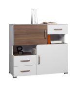 Commode Bulolo 12, couleur : Blanc / Noyer - Dimensions : 93 x 100 x 44 cm (H x L x P)