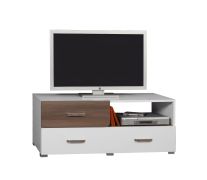 Meuble TV Bulolo 17 | Blanc et Noyer | 47 x 120 x 50 cm | Rangement spacieux et design moderne
