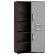 Bibliothèque Tabubil 17 | Wenge / Gris | 145 x 80 x 41 cm | 2 portes, 2 tiroirs, 5 étagères