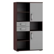 Bibliothèque Tabubil 18 | Wenge & Gris | 145 x 80 x 41 cm | Design moderne, grand espace de rangement