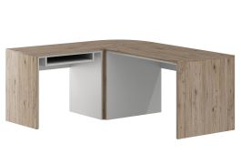 Bureau / Bureau d'angle Cianjur 03, Couleur : Chêne / Blanc - Dimensions : 77 x 160 x 180 cm (H x L x P)
