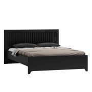 Lit simple noble en noir, lit d'appoint avec surface de couchage de 140 x 200 cm, tête de lit avec lamelles, sommier à lattes inclus, chants ABS, pieds en métal