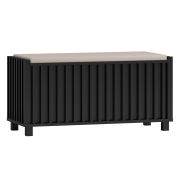 Banc avec espace de rangement avec rembourrage blanc, coffre noir, 48 x 99 x 40 cm, assise rabattable, pieds métalliques, chants ABS