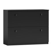 Armoire à chaussures avec beaucoup d'espace de rangement, en noir, 82 x 100 x 26 cm, avec 2 tiroirs basculants, poignées carrées, chants ABS, pieds en métal