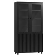 Vitrine en noir, 200 x 106 x 40 cm, avec 2 portes en verre et 2 portes en bois, 12 compartiments, pieds en métal, chants ABS, design élégant, poignées carrées