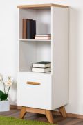 Bibliothèque Panduros 07, Couleur : Pin blanc / Chêne brun - Dimensions : 128 x 45 x 40 cm (H x L x P)