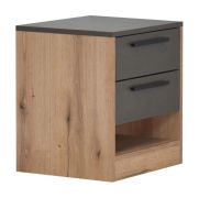 Table de chevet Cerdanyola 12, Couleur : Chêne / Gris - Dimensions : 52 x 50 x 40 cm (H x L x P)