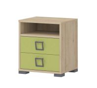 Table de nuit 07, couleur : hêtre / olive - 50 x 44 x 37 cm (h x l x p)