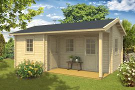 Maison de sauna Oblitzen avec plancher - Maison en madriers de 70 mm, Surface au sol : 21,5 m², Toit en bâtière