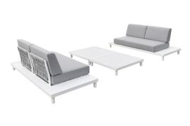 Groupe de sièges Budapest 4 pièces en aluminium - Couleur aluminium : blanc, Couleur tissu : gris clair
