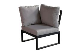 Canapé d'angle lounge Lisbonne en aluminium - Couleur aluminium : Anthracite, Couleur tissu : gris clair