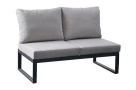 Extension lounge 2 places Lisbonne en aluminium - Couleur aluminium : Anthracite, Couleur tissu : gris clair