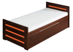 Lit enfant Milo 33 | 2 couchages & sommier inclus | Nussfarben / Orange | 90 x 200 cm | Design moderne