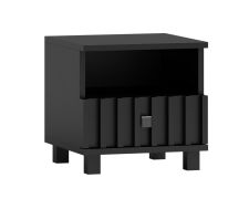Table de chevet compacte noire | 1 tiroir Soft Close | 43 x 40 x 40 cm | Pieds métal | Finition lamelles