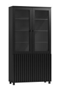 Vitrine en noir, 200 x 106 x 40 cm, avec 2 portes en verre et 2 portes en bois, 12 compartiments, pieds en métal, chants ABS, design élégant, poignées carrées